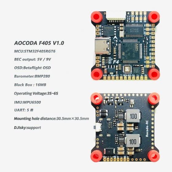 Aocoda-rc F4 V1.1 Flight Controller F405 Betaflight/inav Osd Mpu6500/mpu6000 16m Blackbox 3-6s Flight Control for Rc